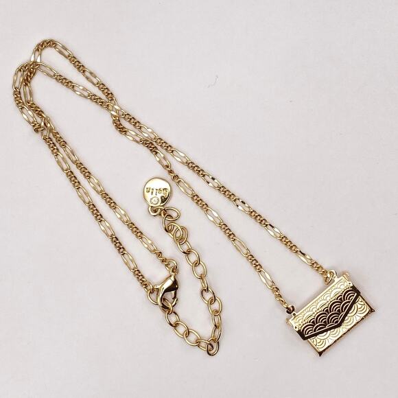 Signed BELLA JACK Envelope Purse Pendant Necklace Gold Tone Figaro Chain-Opens - Picture 1 of 8